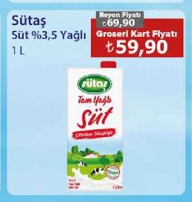 Sütaş Süt %3,5 Yağlı 1 L