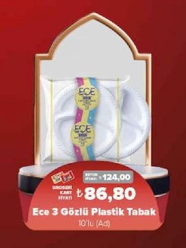 Ece 3 Gözlü Plastik Tabak 10'Lu (Ad)