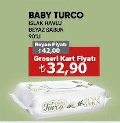 Baby Turco Islak Havlu Beyaz Sabun 90'Lı