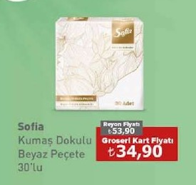 Sofia Kumaş Dokulu Beyaz Peçete 30'Lu