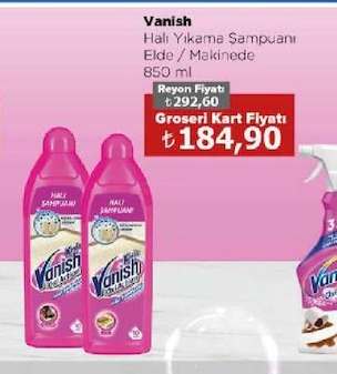 Vanish Halı Yıkama Şampuanı Elde / Makinede 850 Ml