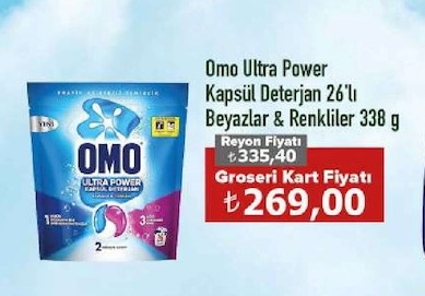 Omo Ultra Power Kapsül Deterjan 26'Ll Beyazlar & Renkliler 338 G