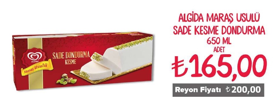 Algida Maraş Usulü Sade Kesme Dondurma 650 Ml