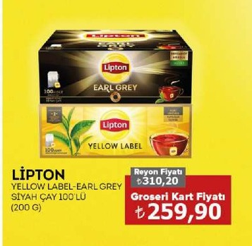 Lipton Yellow Label-Earl Grey Siyah Çay 100'Lü (200 G)