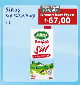 Sütaş Süt %3,5 Yağlı 1 L