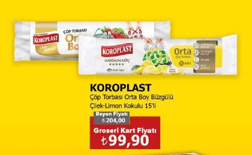 Koroplast Çöp Torbası Orta Boy Büzgülü Çilek-Limon Kokulu 15'Li