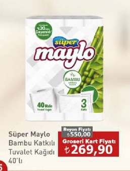 Süper Maylo Bambu Katkılı Tuvalet Kağıdı 40'Lı