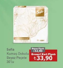 Sofia Kumaş Dokulu Beyaz Peçete 30'Lu