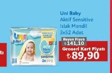 Uni Baby Aktif Sensitive Islak Mendil 3X52 Adet