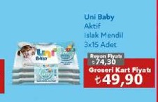 Uni Baby Aktif Islak Mendil 3X15 Adet