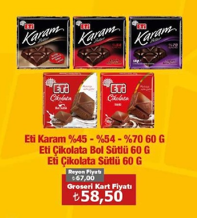 Eti Karam %45 - %54 - %70 60 G
Eti Çikolata Bol Sütlü 60 G
Eti Çikolata Sütlü 60 G