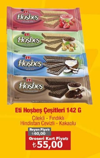 Eti Hoşbeş Çeşitleri 142 G
Çilekli - Fındıklı
Hindistan Cevizli - Kakaolu