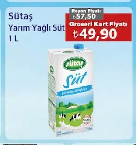 Sütaş Yarım Yağlı Süt 1 L