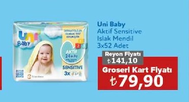 Uni Baby Aktif Sensitive Islak Mendil 3X52 Adet