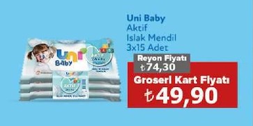 Uni Baby Aktif Islak Mendil 3X15 Adet