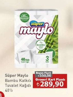 Süper Maylo Bambu Katkılı Tuvalet Kağıdı 40'Lı