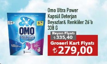 Omo Ultra Power Kapsül Deterjan Beyazlar& Renkliler 26'Lı 338 G