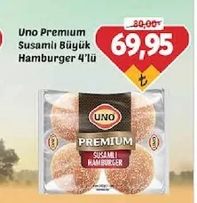 Uno Premium Susamlı Büyük Hamburger 4'Lü