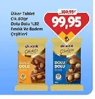 Ülker Tablet Çikolata 80Gr Dolu Dolu %32 Fındık Ve Badem Çeşitleri