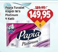 Papia Tuvalet Kağıdı 16'Lı Platinum 4 Katlı