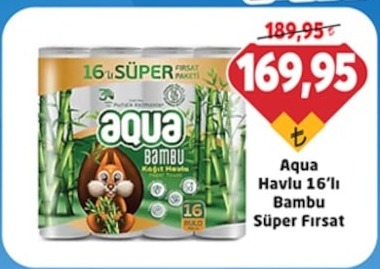 Aqua Havlu 16'Lı Bambu Süper Fırsat