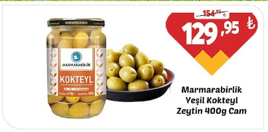 Marmarabirlik Yeşil Kokteyl Zeytin 400G Cam