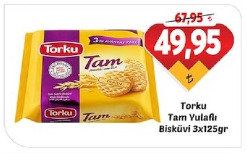 Torku Tam Yulaflı Bisküvi 3X125Gr