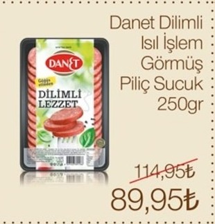 Danet Dilimli Isıl İşlem Görmüş Piliç Sucuk 250Gr