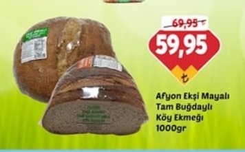 Afyon Ekşi Mayalı Tam Buğdaylı Köy Ekmeği 1000Gr