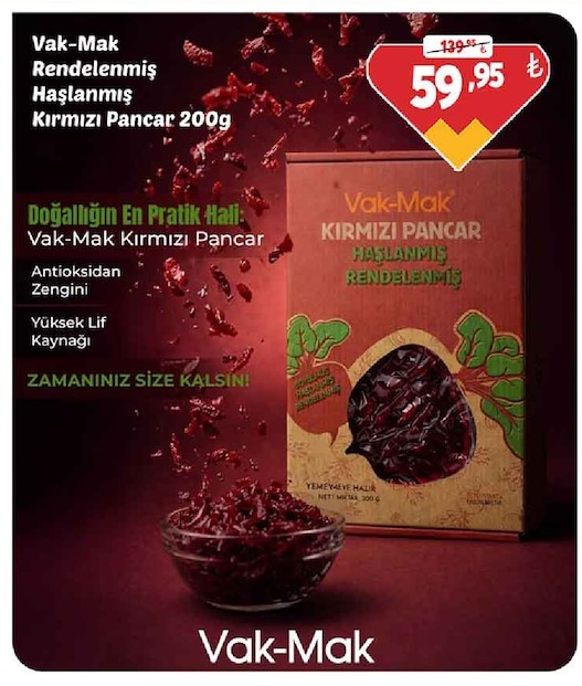 Vak-Mak Rendelenmiş Haşlanmış Kırmızı Pancar 200G