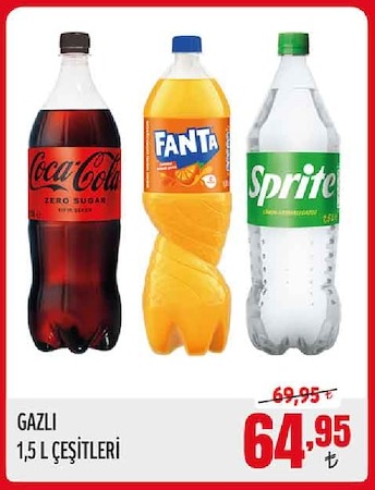 Coca-Cola Zero Sugar, Fanta, Sprite Gazlı 1,5 Lt Çeşitleri