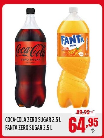 Coca-Cola Zero Sugar, Fanta Zero Sugar Gazlı 2,5 Lt