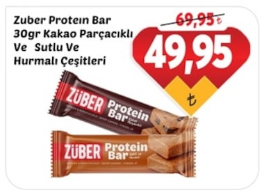 Züber Protein Bar 30Gr Kakao Parçacıklı Ve Sütlü Ve Hurmalı Çeşitleri