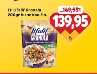 Eti Lifalif Granola 200Gr Vişne Kırmızı Vişne Ve Fındıklı Granola Şeker İlavesiz