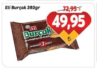 Eti Burçak Tam Buğdaylı Bisküvi 3 Paket 393Gr