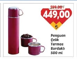 Penguen Çelik Termos Bardaklı 500 Ml