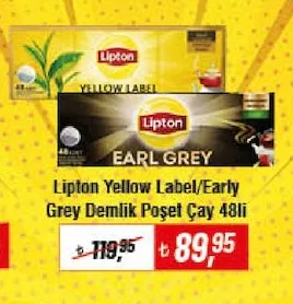 Lipton Yellow Label/Early Grey Demlik Poşet Çay 48Li