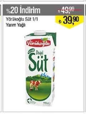 Yörükoğlu Süt 1/1 Yarım Yağlı