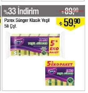 Parex Sünger Klasik Yeşil 5Li Çst