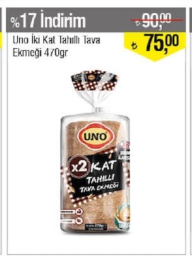 Uno İki Kat Tahıllı Tava Ekmeği 470Gr