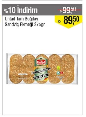 Untad Tam Buğday Sandviç Ekmeği 375Gr