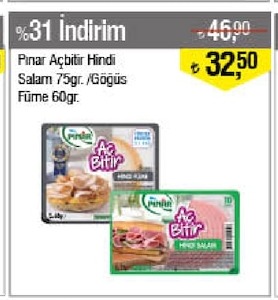 Pınar Aç Bitir Hindi Salam 75Gr/Göğüs Füme 60Gr