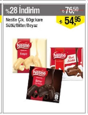 Nestle Çik. 60Gr. Kare Sütlü/Bitter/Beyaz