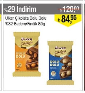 Ülker Çikolata Dolu Dolu %32 Badem/Fındık 80G
