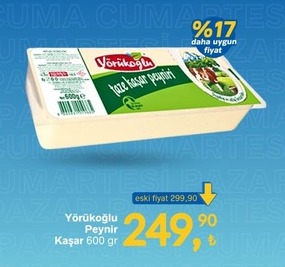 Yörükoglu Peynir Kaşar 600 Gr