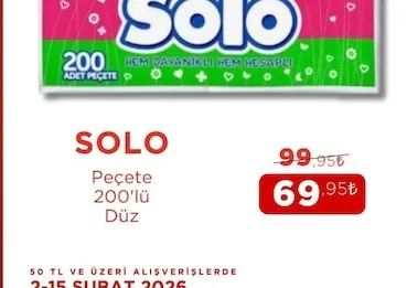 Solo Peçete 200'Lü Düz