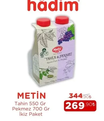 Meti̇N Tahin 550 Gr Pekmez 700 Gr İkiz Paket