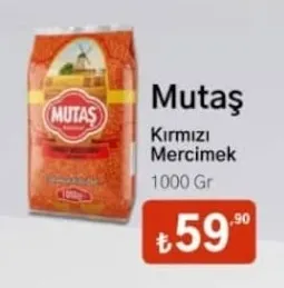 Mutaş Kırmızı Mercimek 1000 Gr
