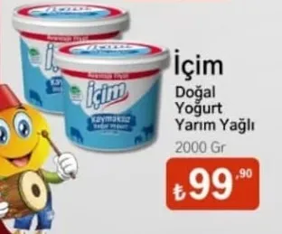 İçim Doğal Yoğurt Yarım Yağlı 2000 Gr