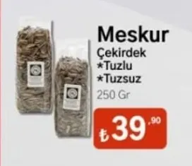 Meskur Çekirdek Tuzlu Tuzsuz 250 Gr